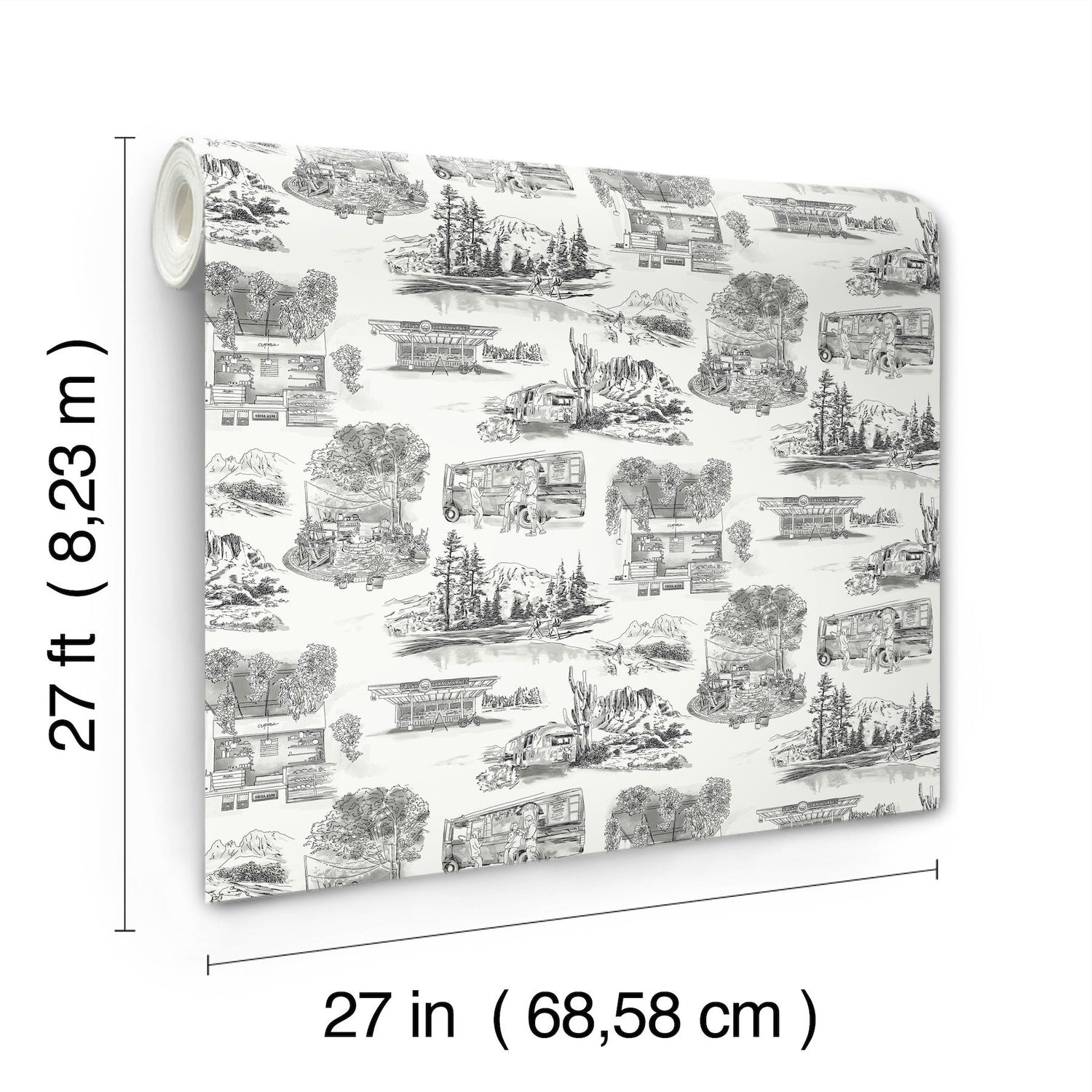 Modern Vista Toile Black Wallpaper with Modern Toile Pattern - York RT7861