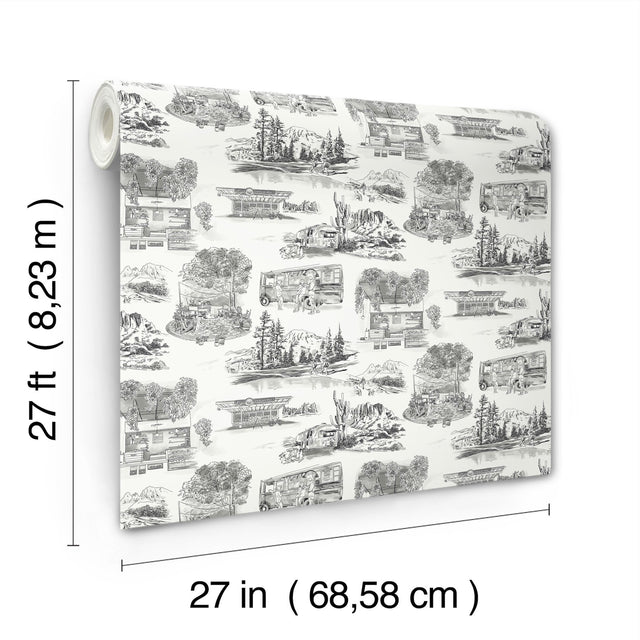Modern Vista Toile Black Wallpaper with Modern Toile Pattern - York RT7861