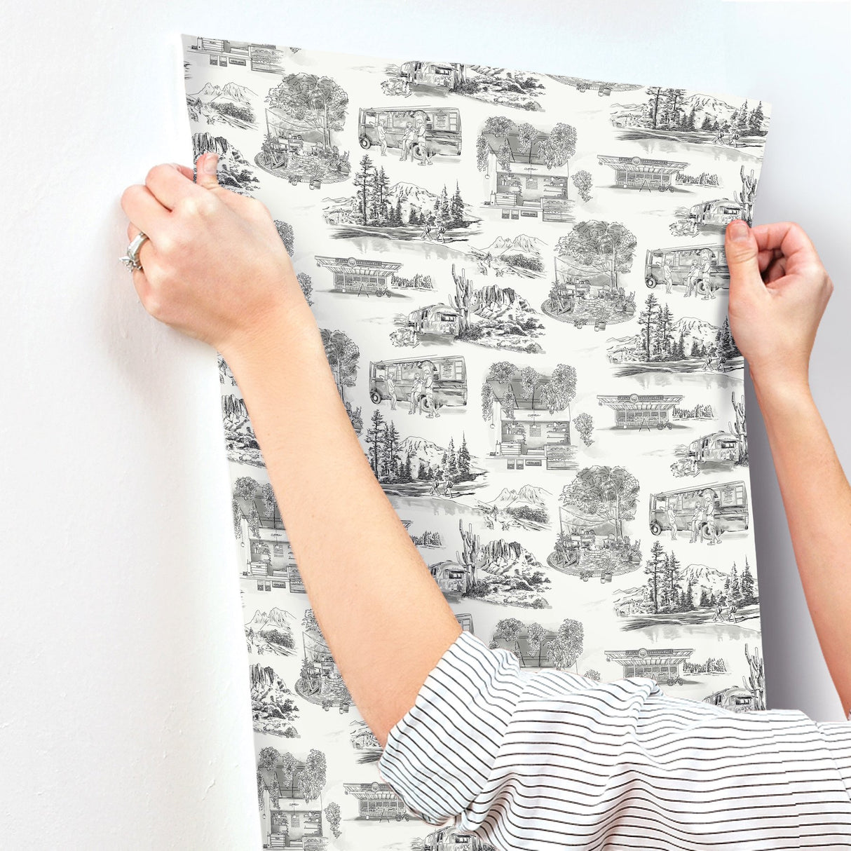 Modern Vista Toile Black Wallpaper with Modern Toile Pattern - York RT7861