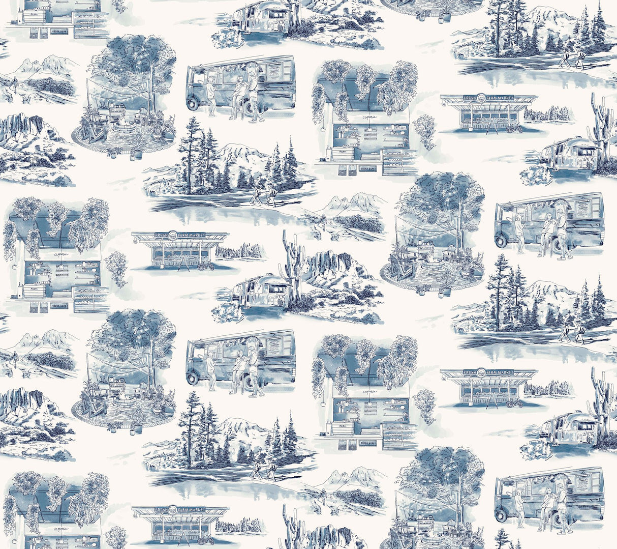 Modern Vista Toile Navy Wallpaper with Modern Toile Pattern - York RT7862