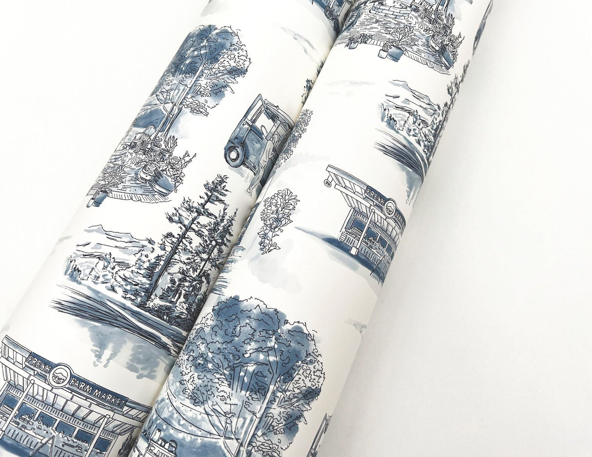 Modern Vista Toile Navy Wallpaper with Modern Toile Pattern - York RT7862