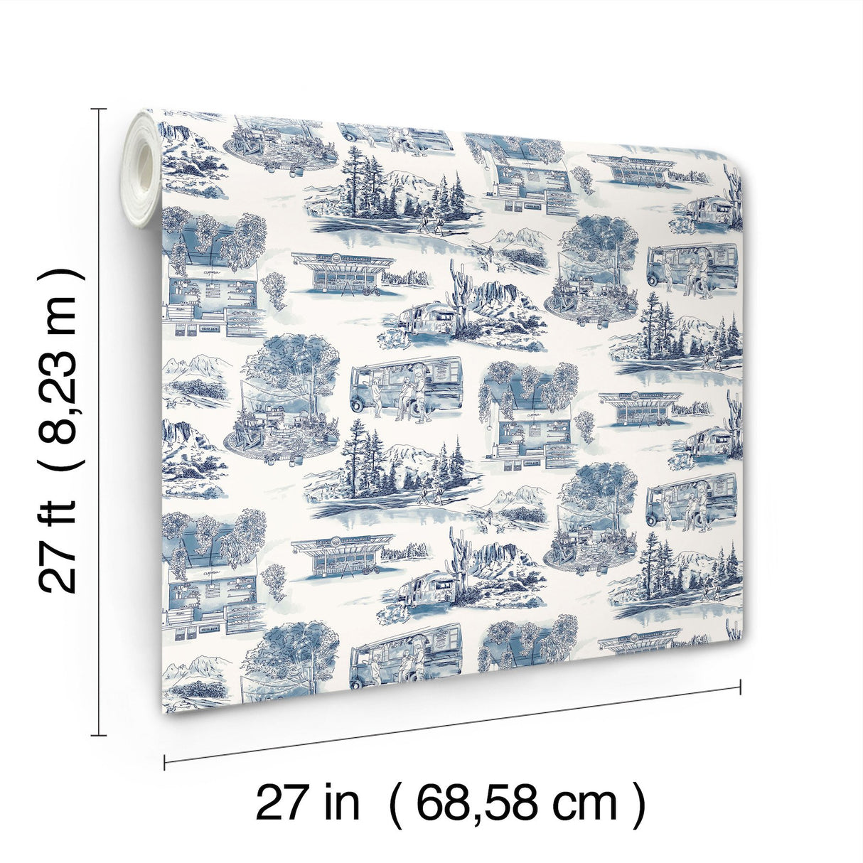 Modern Vista Toile Navy Wallpaper with Modern Toile Pattern - York RT7862