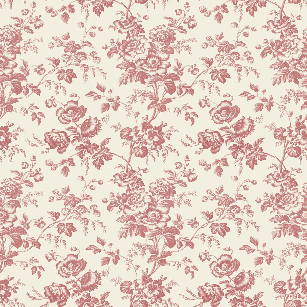 Anemone Toile French Red Wallpaper with Traditional Toile Floral Motif - York RT7871