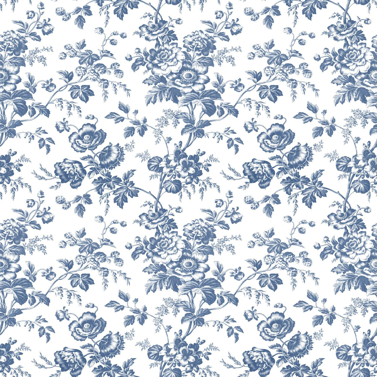 Anemone Toile Navy Wallpaper with Traditional Floral Toile Pattern - York RT7873