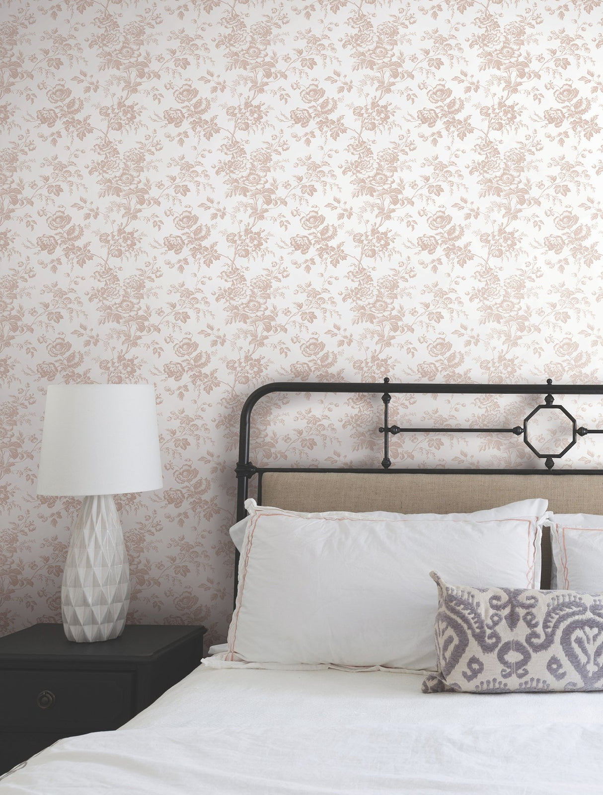 Anemone Toile Blush Wallpaper with Traditional Toile Floral Pattern - York RT7874