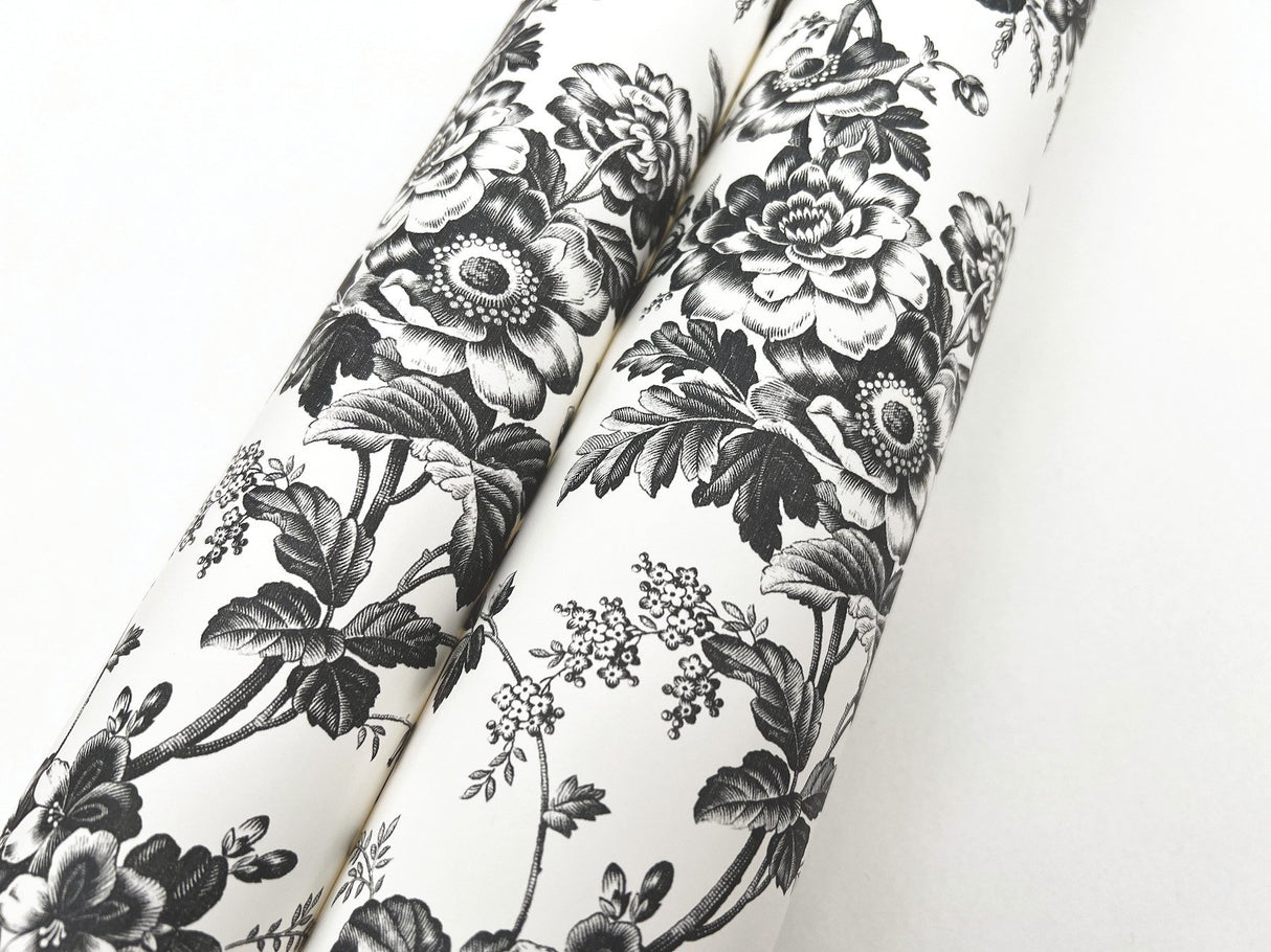 Anemone Toile Black Wallpaper with Traditional Toile Floral Motif - York RT7875