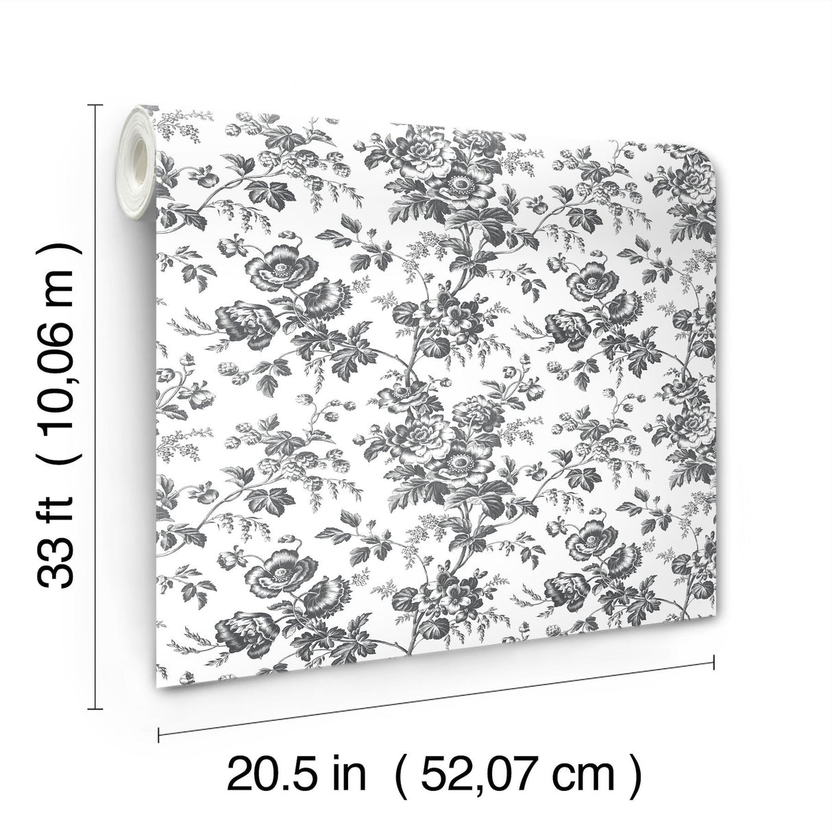Anemone Toile Black Wallpaper with Traditional Toile Floral Motif - York RT7875