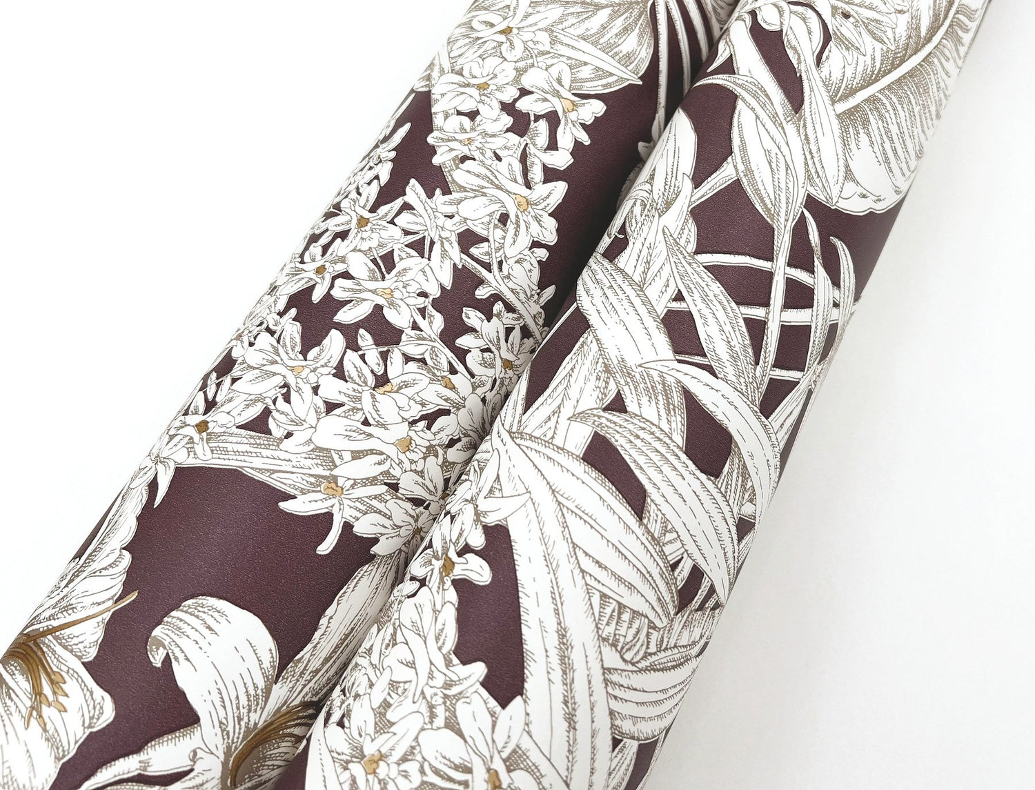 Orchid Conservatory Toile Mulberry Wallpaper with Metallic Tropical Toile Pattern - York RT7881