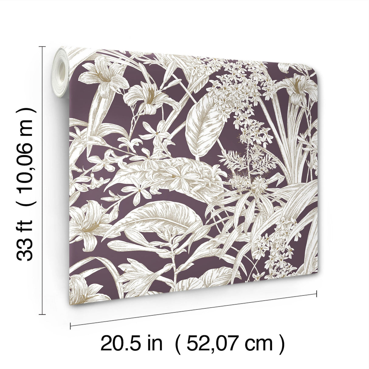 Orchid Conservatory Toile Mulberry Wallpaper with Metallic Tropical Toile Pattern - York RT7881