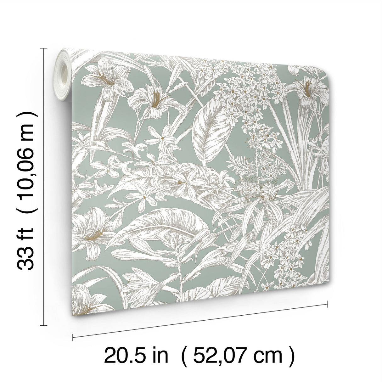 Orchid Conservatory Toile Seamist & Taupe Wallpaper with Metallic Tropical Toile - York RT7882