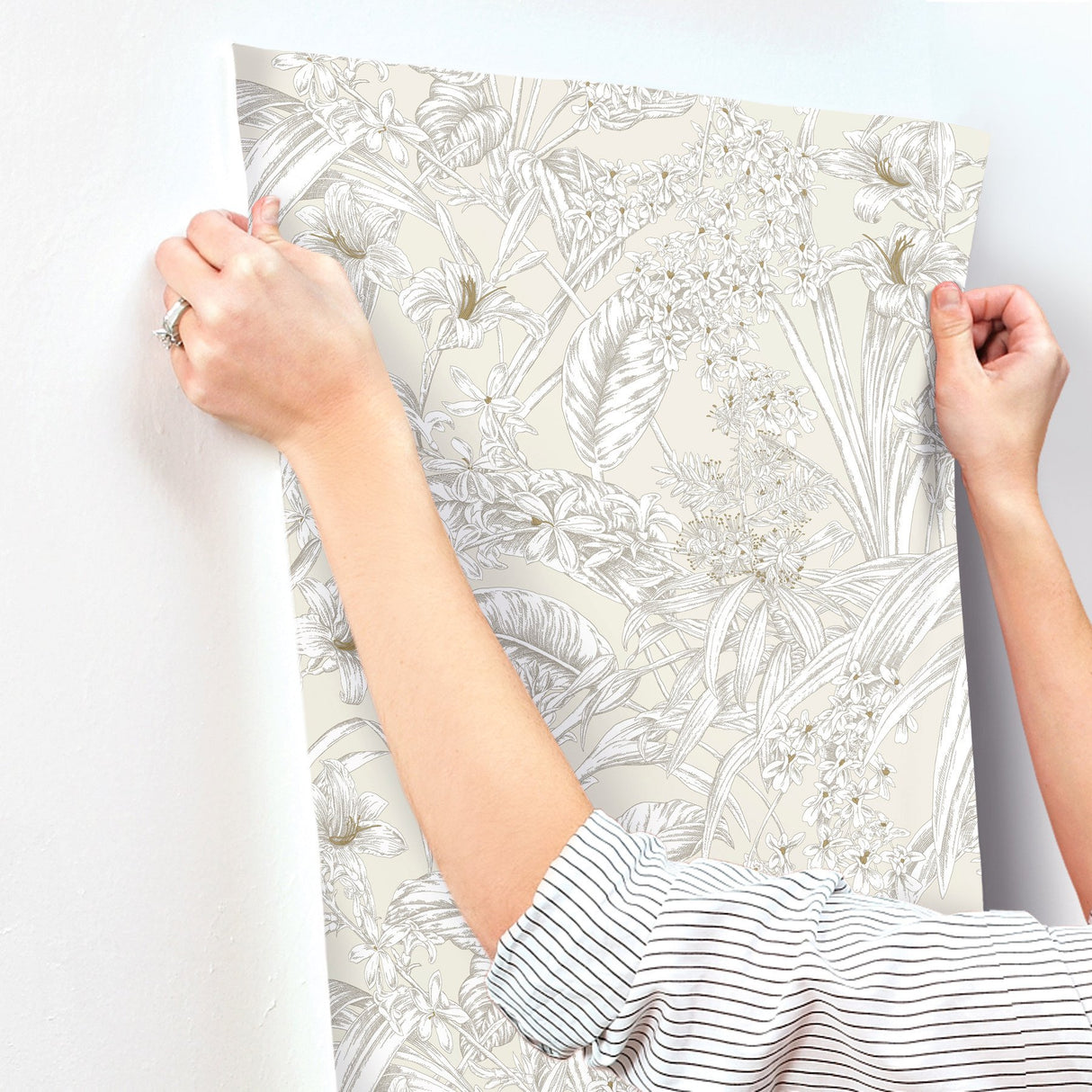 Orchid Conservatory Toile Beige & Taupe Wallpaper with Metallic Tropical Toile Pattern - York RT7883