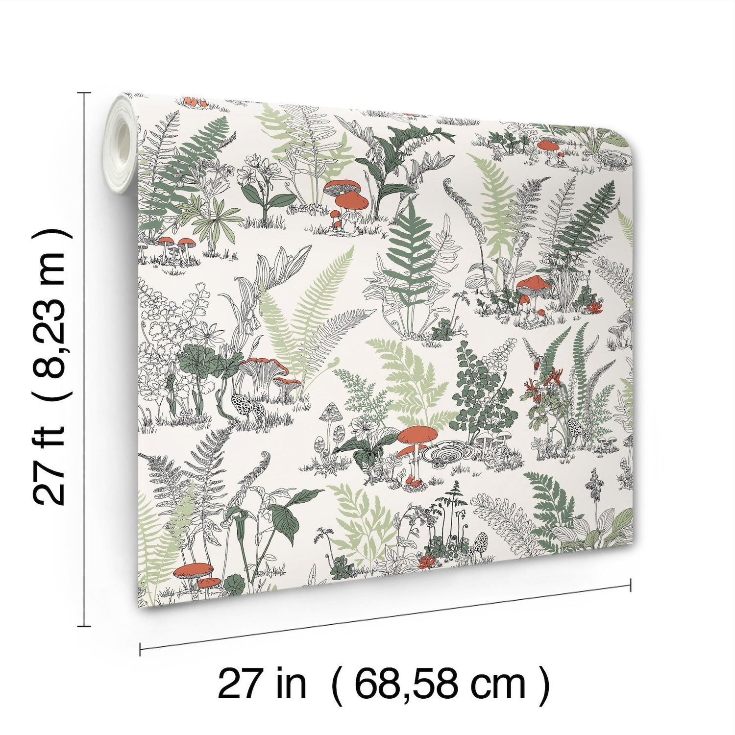 Mushroom Garden Toile Red & Green Whimsical Wallpaper - York RT7891