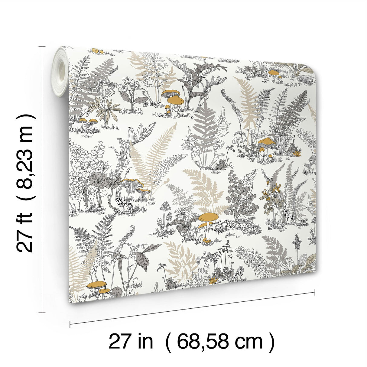 Mushroom Garden Toile Neutral & Gold Wallpaper with Metallic Whimsical Toile Pattern - York RT7892