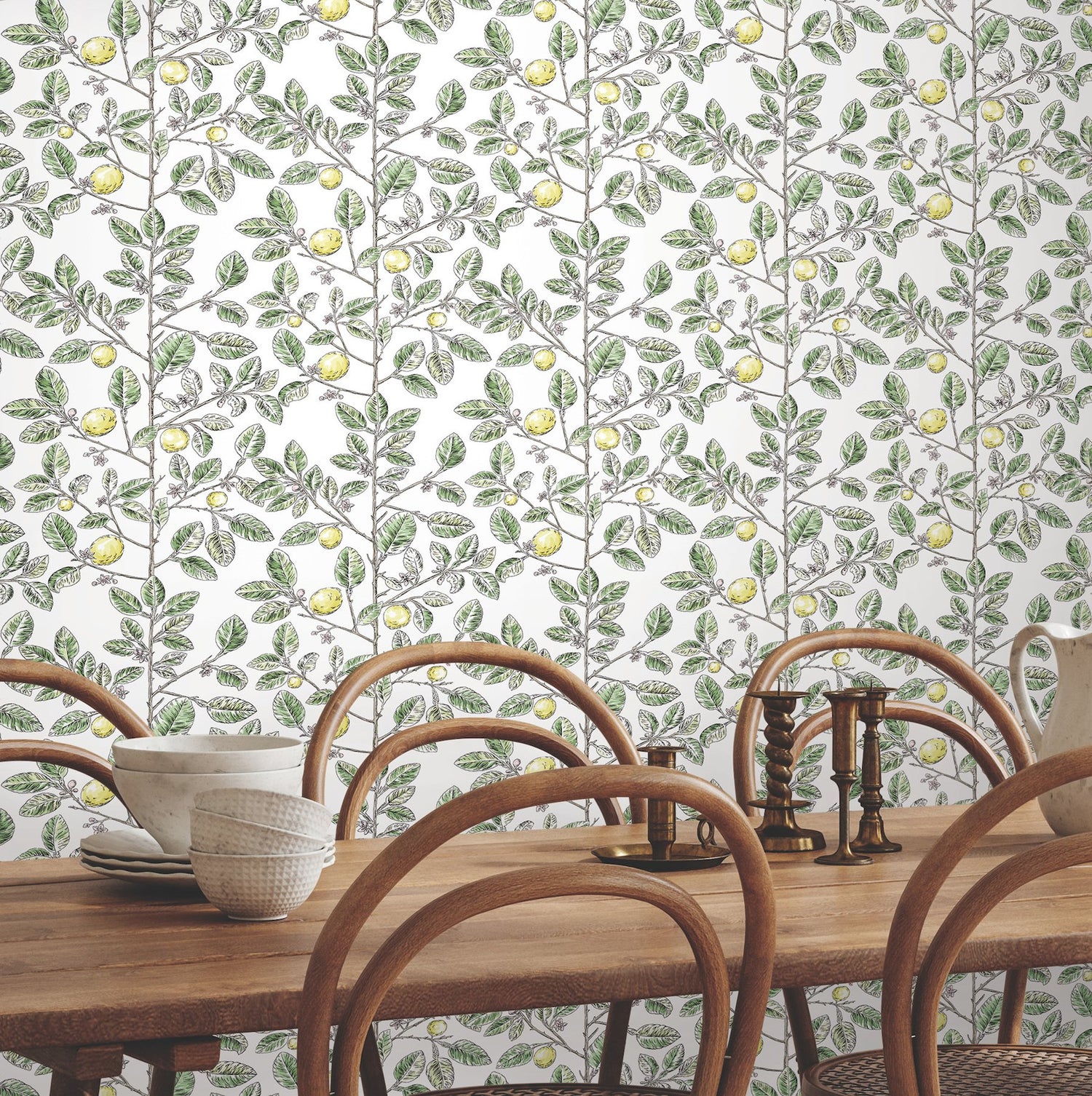 Limoncello Toile Green Wallpaper with Modern Toile Botanical Pattern - York RT7911