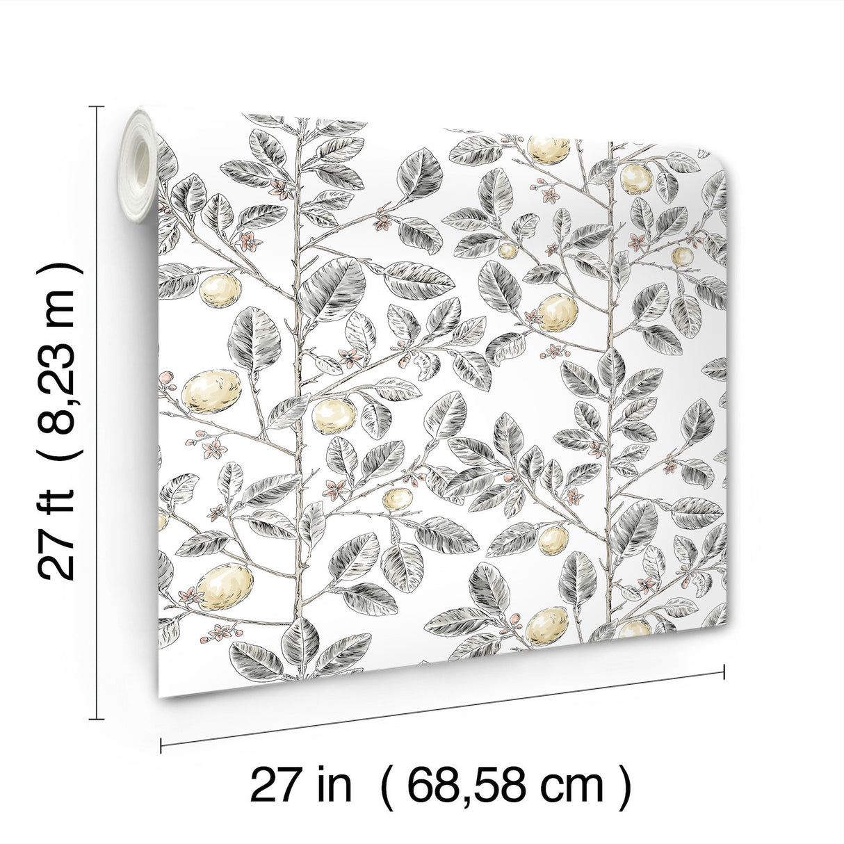 Limoncello Toile Black Wallpaper with Modern Botanical Toile Pattern - York RT7912