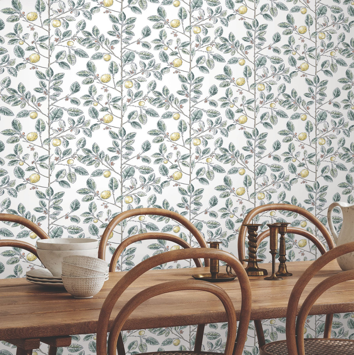 Limoncello Toile Forest Wallpaper with Modern Toile Botanical Motif - York RT7914