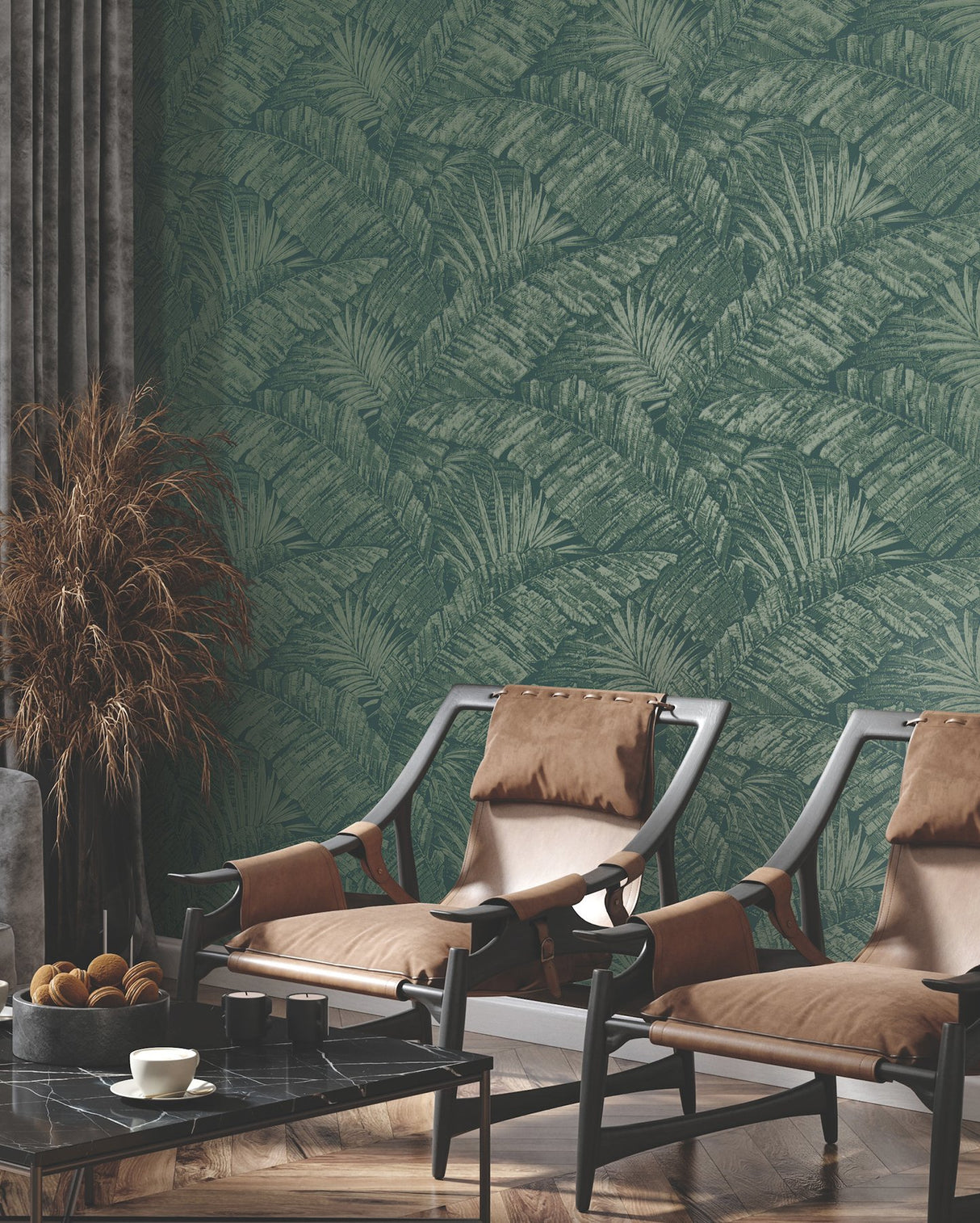 Palm Cove Toile Emerald Forest Wallpaper with Tropical Toile Pattern - York RT7924