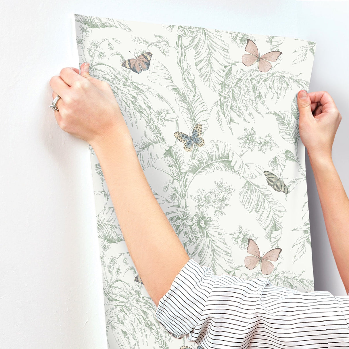 Papillon Blush Wallpaper with Tropical Toile Butterfly Motif - York RT7930