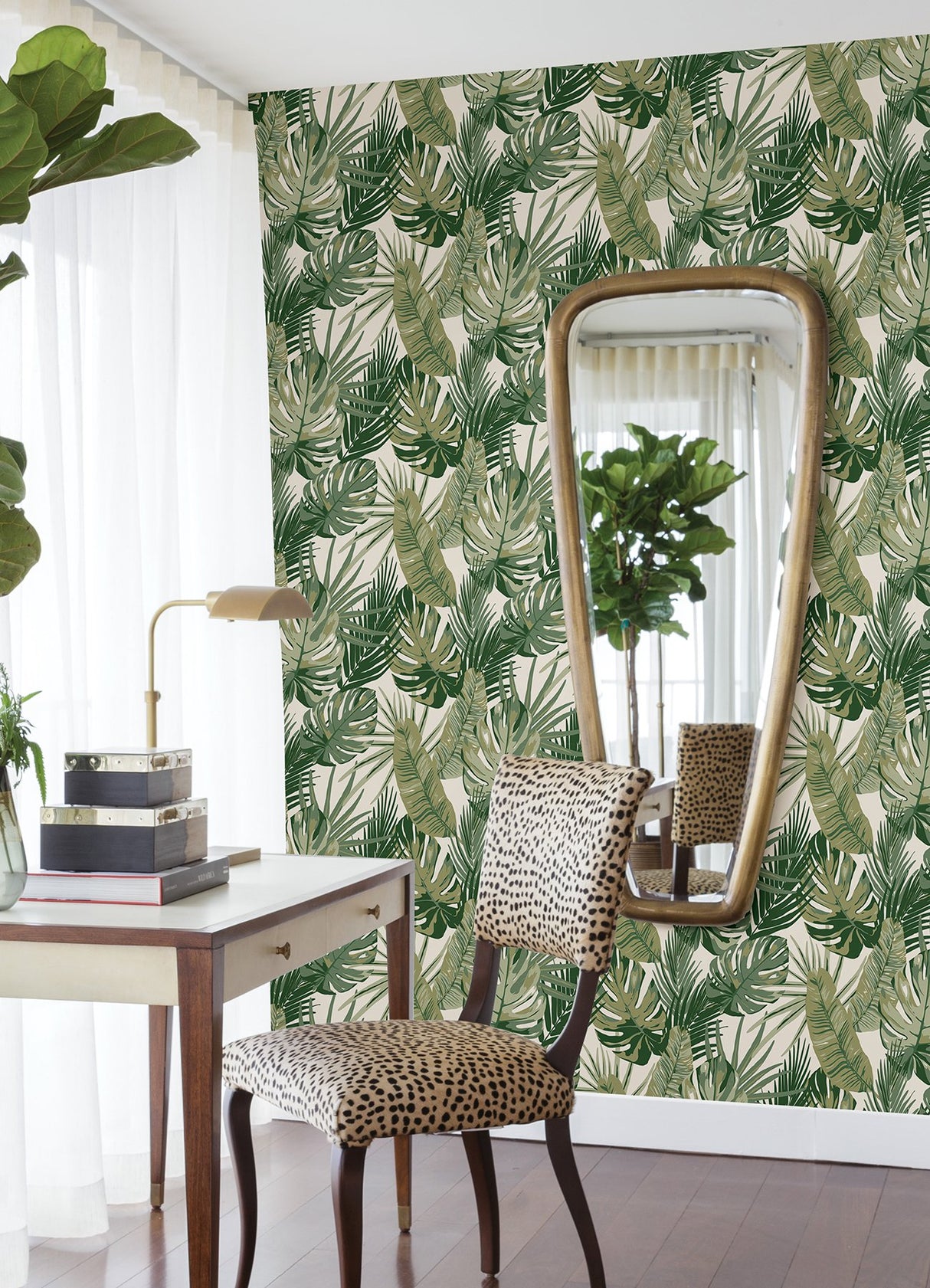 Palmero Green Peel & Stick Wallpaper with Tropical Botanical Leaf Pattern - NuWallpaper RZS4520