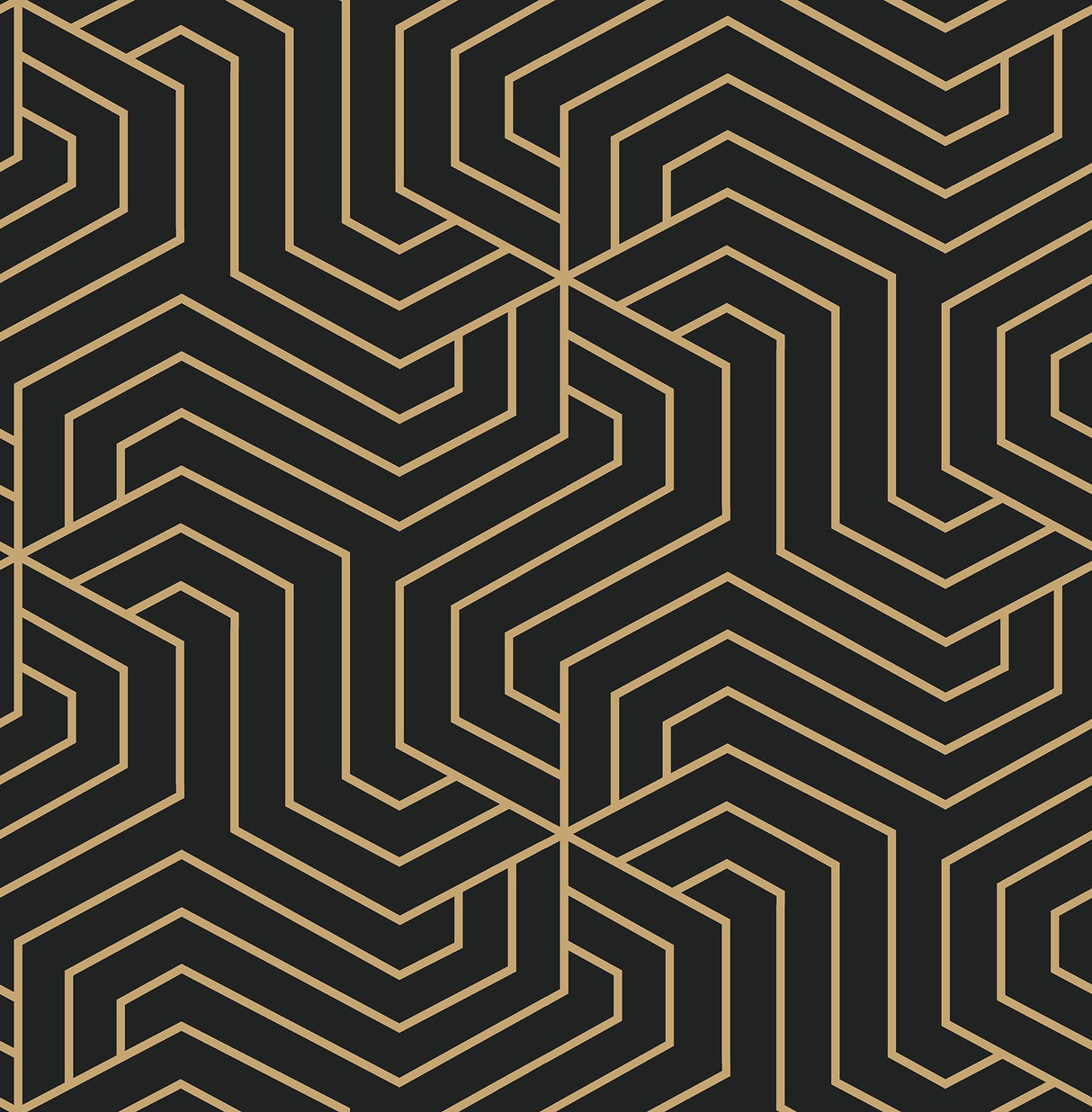 Ramsey Black Geometric Peel & Stick Wallpaper with Metallic Art Deco Pattern - Brewster RZS4526