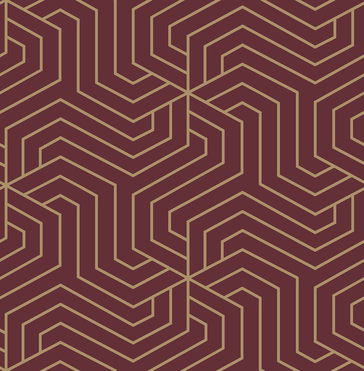 Ramsey Burgundy Peel & Stick Wallpaper with Gold Geometric Art Deco Motif - RZS4527