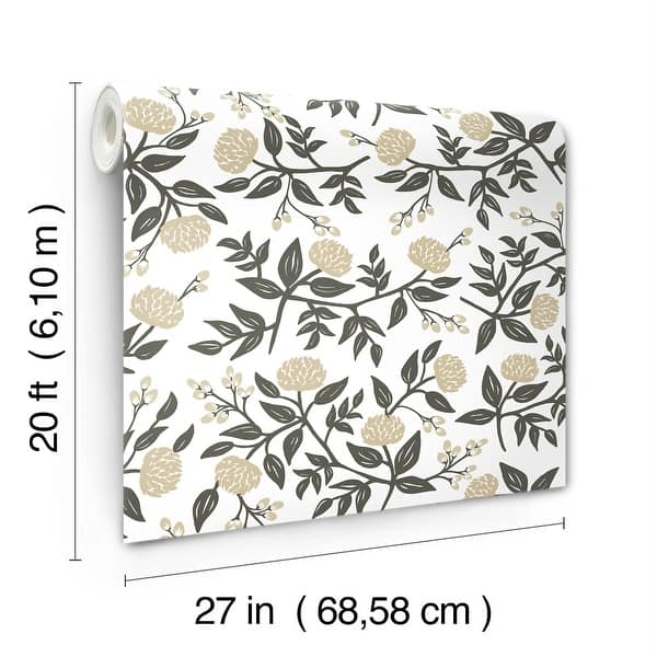 Peonies Gold by Rifle Paper Co. Floral Premium Peel & Stick Wallpaper – York Wallcoverings PSW1686RL
