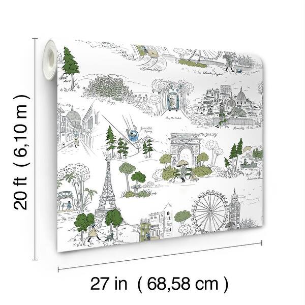 Travel Sketches Blue by Rifle Paper Co. Premium Peel + Stick Wallpaper – York Wallcoverings PSW1682RL