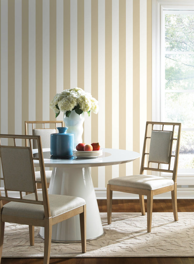 3-in Stripe Tan Metallic Wallpaper with Metallic Sure Strip Finish - York SA9177