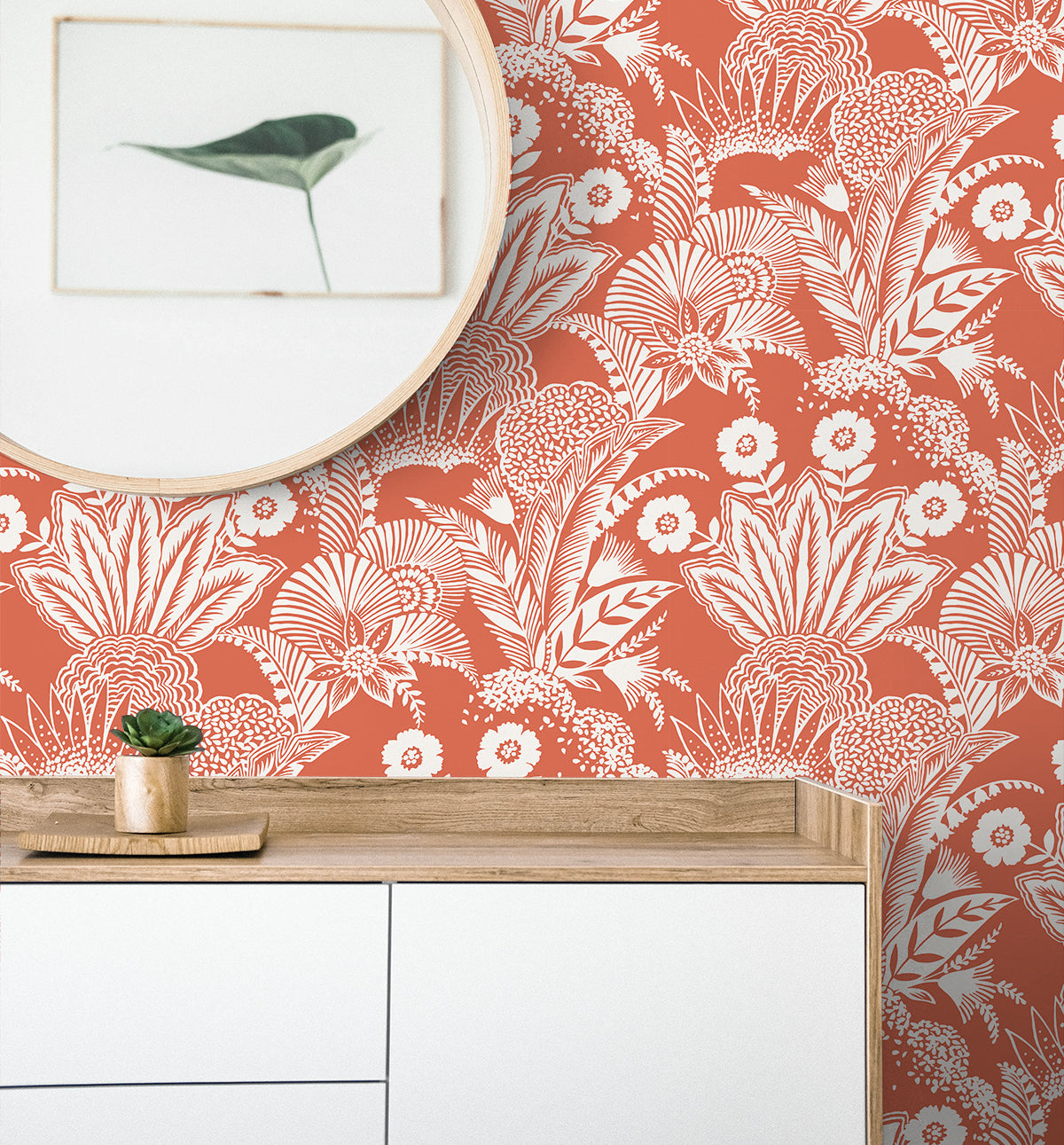 Suvi Palm Grove Coral Glow by Summer House Botanical Wallpaper – Seabrook Designs SC20101