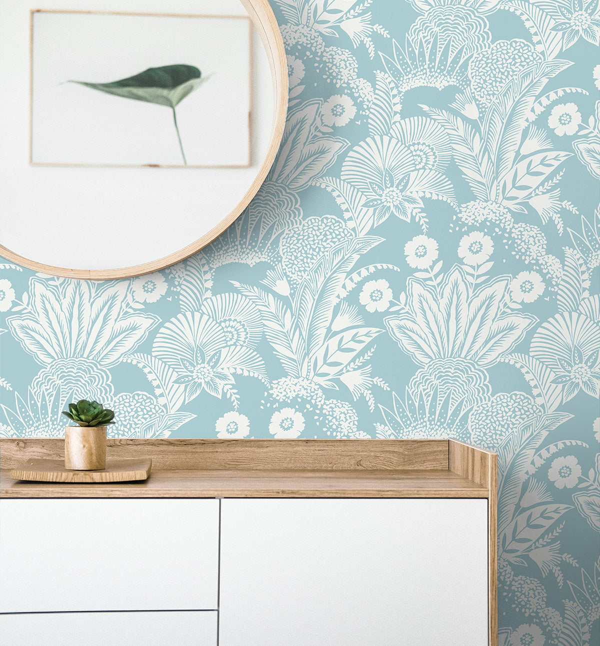 Suvi Palm Grove Sky Blue by Summer House Botanical Wallpaper – Seabrook Designs SC20112