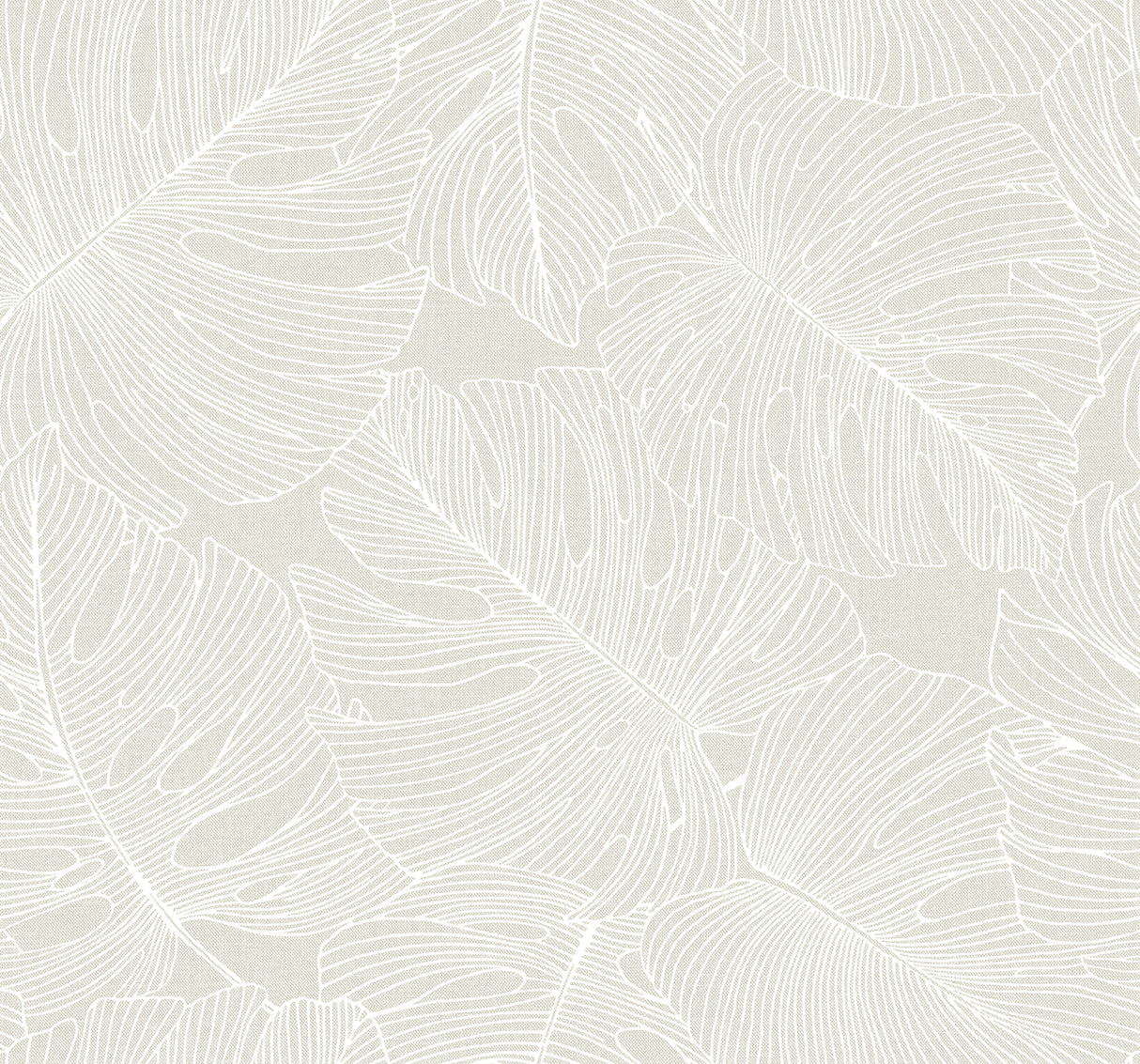 Tarra Monstera Leaf wallpaper in White Sand with overlapping tropical monstera leaves in a matte finish.