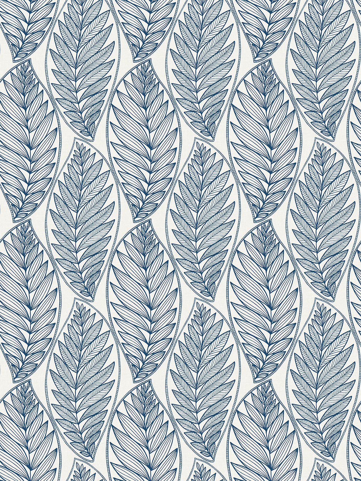 Blue leaf outline botanical wallpaper pattern on a light background