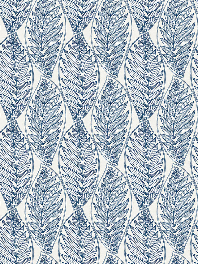 Blue leaf outline botanical wallpaper pattern on a light background