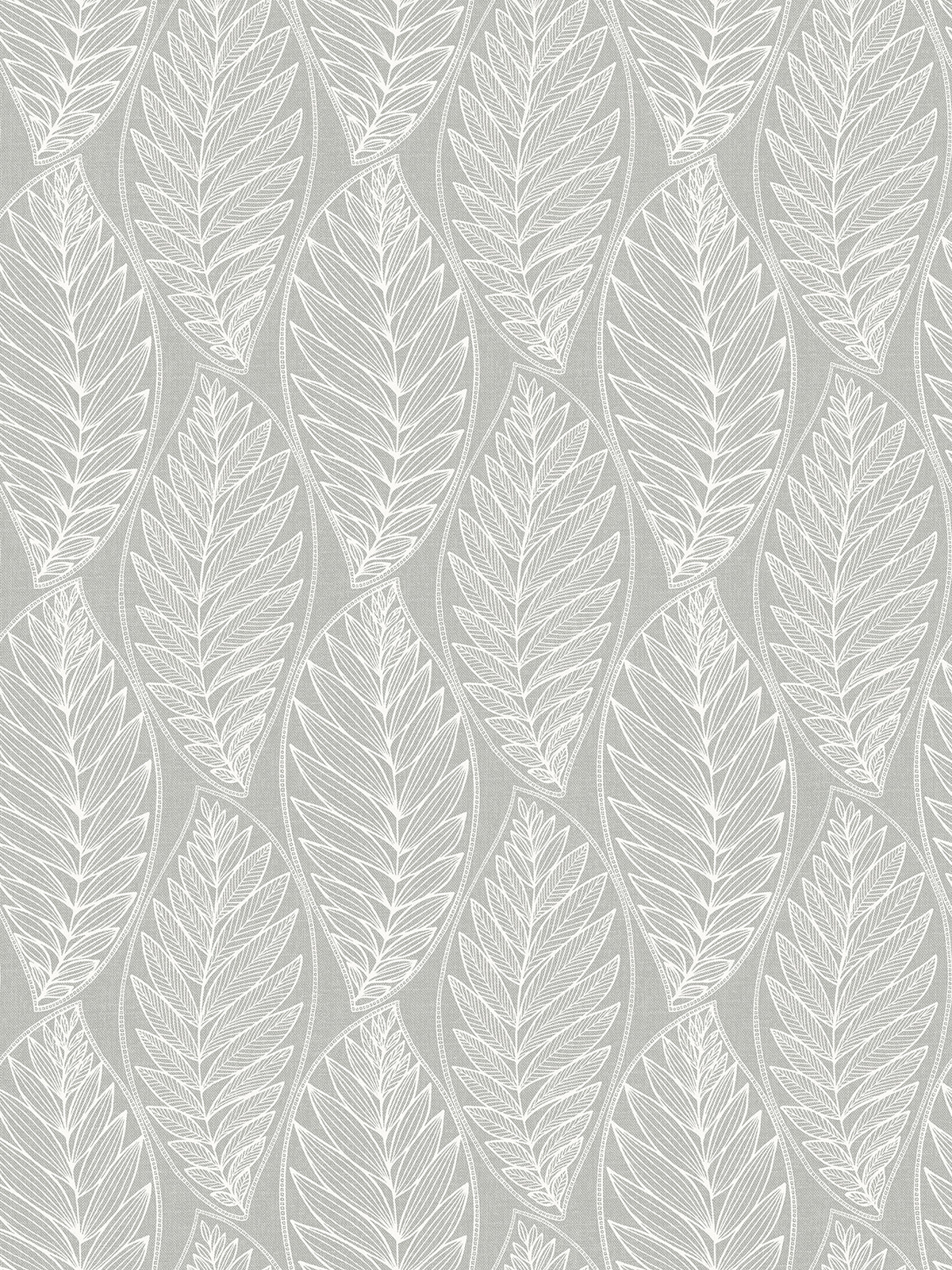 Kira Leaf Husk wallpaper in Harbor Grey with large layered leaf outlines