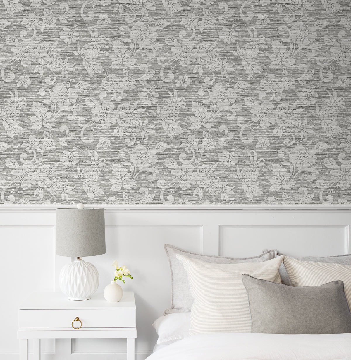Juno Island Floral Half Moon Grey by Summer House Floral Wallpaper – Seabrook Designs SC20808