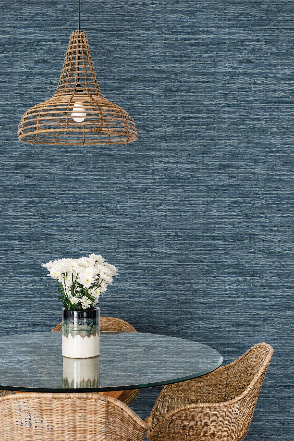 Isla Faux Jute Bay Blue by Summer House Faux Grasscloth Wallpaper – Seabrook Designs SC20902