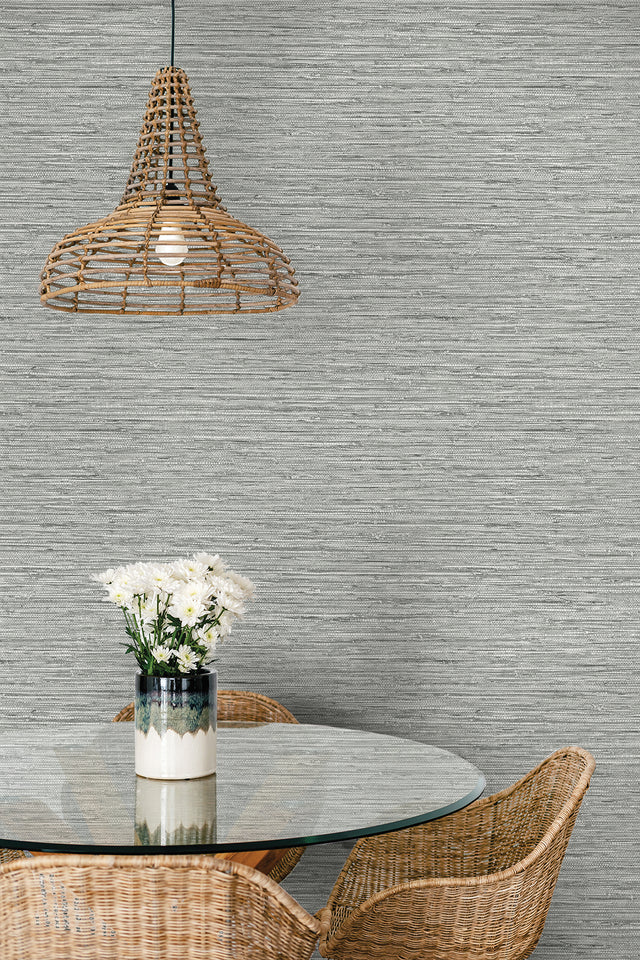 Isla Faux Jute Half Moon Grey by Summer House Faux Grasscloth Wallpaper – Seabrook Designs SC20908