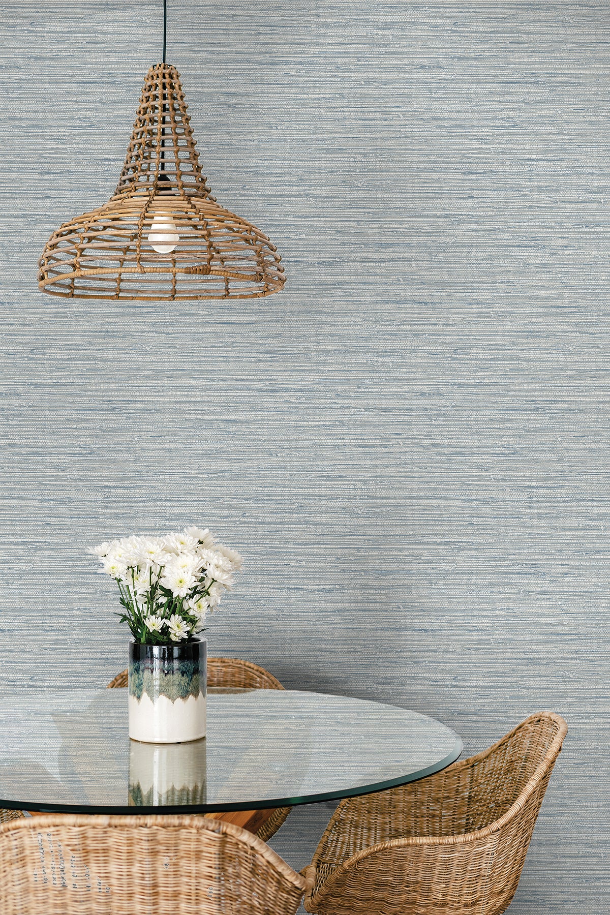 Isla Faux Jute Fantasy Blue by Summer House Faux Grasscloth Vinyl Wallpaper – Seabrook Designs SC20912 -Sample