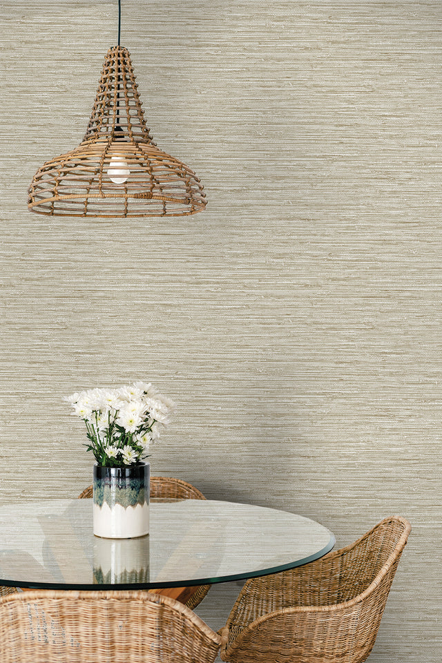 Isla Faux Jute Balanced Beige by Summer House Faux Grasscloth Vinyl Wallpaper – Seabrook Designs SC20915