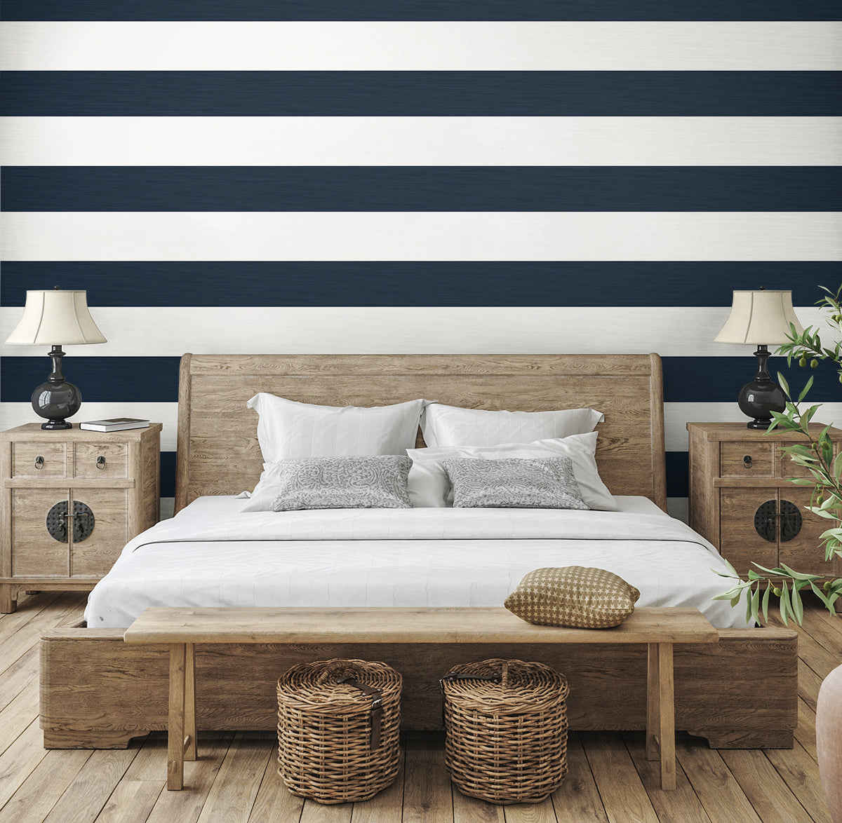 Dylan Captain Blue by Summer House Striped Stringcloth Wallpaper – Seabrook Designs SC21002