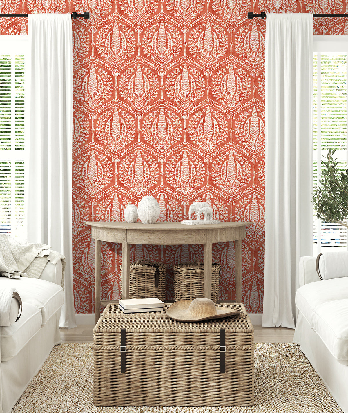 Cyrus Harvest Red Terracotta by Summer House Botanical Sidewall Wallpaper – Seabrook Designs SC21401
