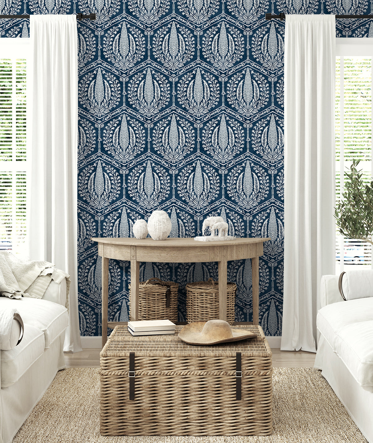 Cyrus Harvest Rich Navy by Summer House Botanical Sidewall Wallpaper – Seabrook Designs SC21412