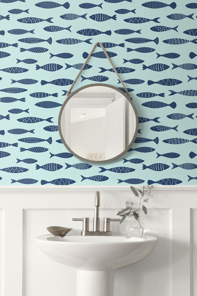 Bay Fish Bahama by Summer House Coastal Fish Wallpaper – Seabrook Designs SC21502