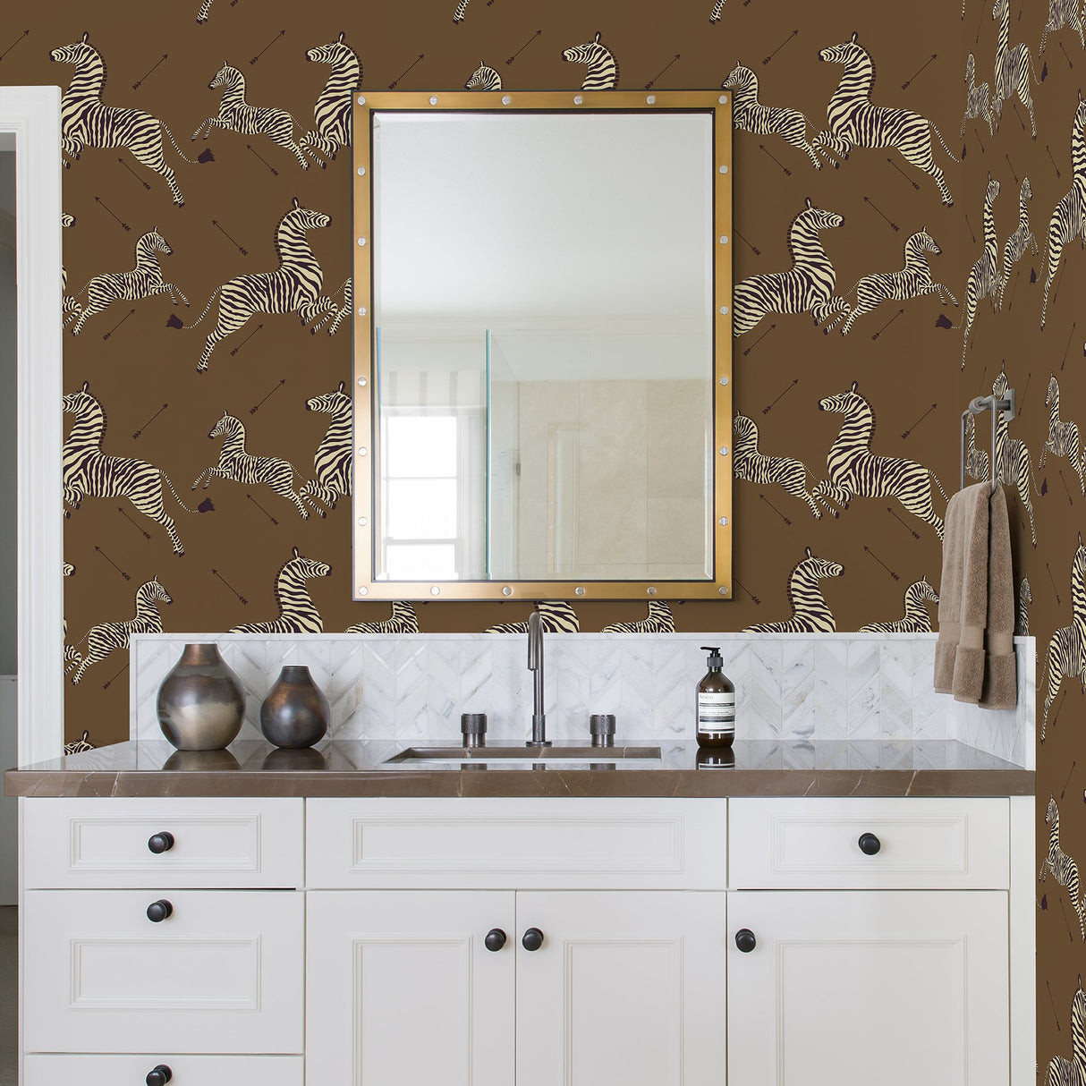 Safari Brown Zebra Safari Scalamandre Self Adhesive Wallpaper with Zebra Print Feature Wall - SCS3872