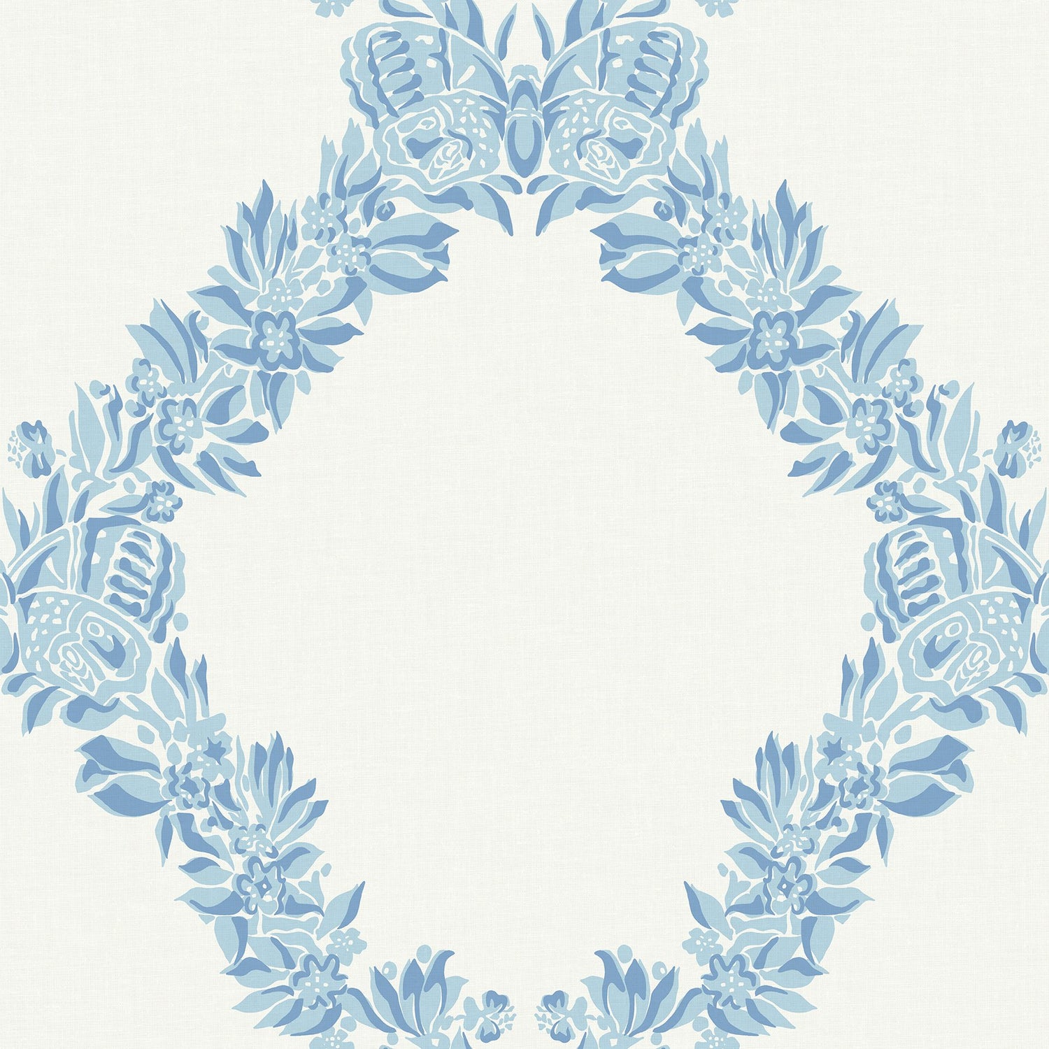 Wreath Sky Blue Peel & Stick Wallpaper with Butterfly Trellis - NuWallpaper SCS6049
