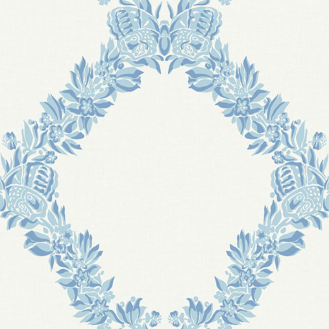 Wreath Sky Blue Peel & Stick Wallpaper with Butterfly Trellis - NuWallpaper SCS6049