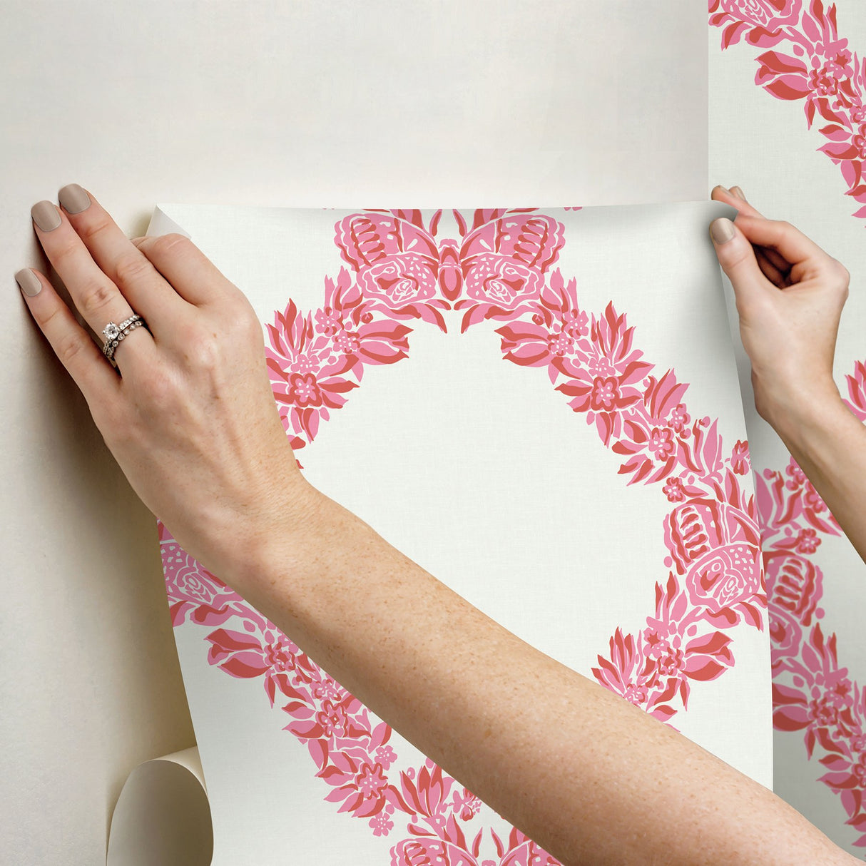 Valentino Wreath Pink Butterfly Trellis Peel & Stick Wallpaper - NuWallpaper SCS6050