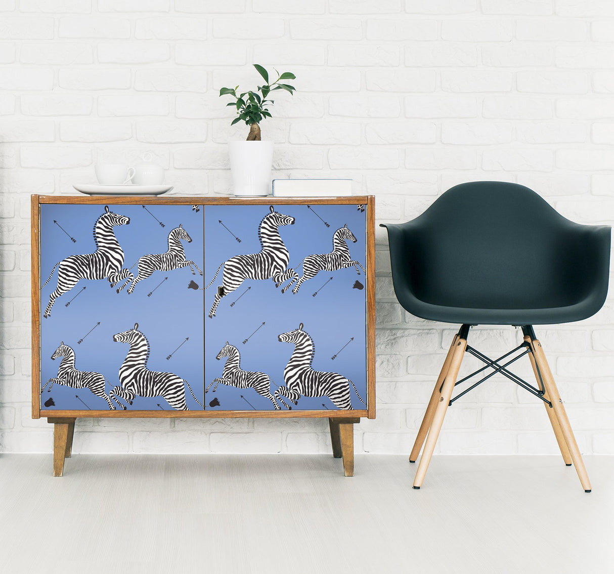 Zebra Safari Azure Peel & Stick Wallpaper with Zebra Print Motif - NuWallpaper SCS6053