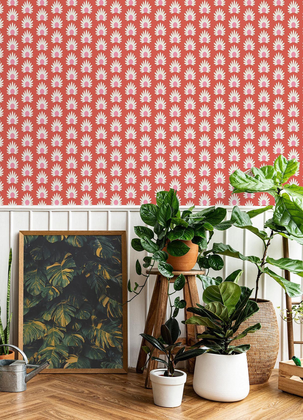 Valentino Fleur Red Peel & Stick Wallpaper with Retro Botanical Daisy Pattern - NuWallpaper SCS6060
