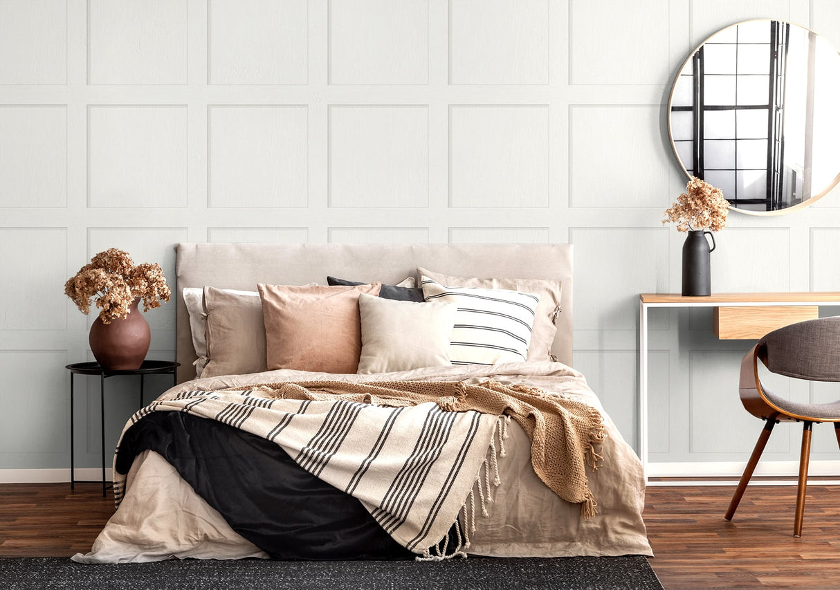 Squared Away Dove White by Stacy Garcia Peel and Stick Paneled Wallpaper – Stacy Garcia Home SG10700